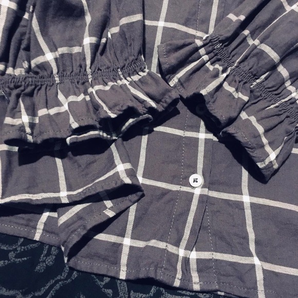 Windowpane Plaid Button Up 3/4 Sleeve Blouse, 10 - Picture 2 of 4